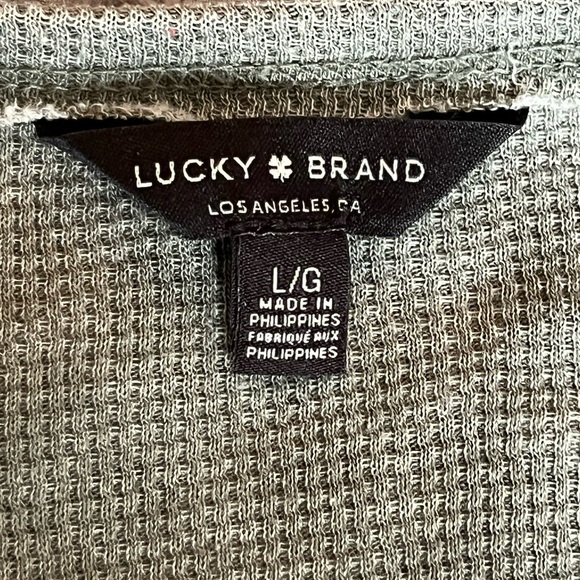 Lucky Brand Green Cheetah Print Henley Long Sleeved Shirt - Picture 3 of 3